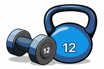 Isolated heavy black metal dumbbell weights and tape measure on white background for fitness and strength training