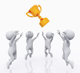 Jubelnde 3D Figuren mit Pokal