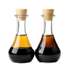 Glass Bottles of Soy Sauce and Balsamic Vinegar for Culinary Creations
