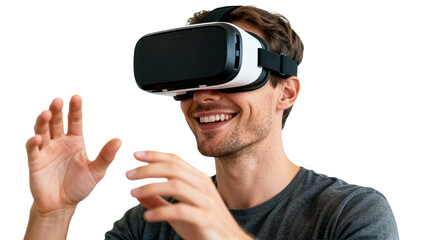 A man using a virtual reality headset isolated on transparent background