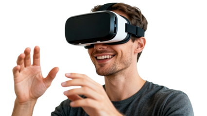 A man using a virtual reality headset isolated on transparent background