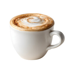 Elegant White Ceramic Coffee Mug Filled with Cappuccino on Saucer