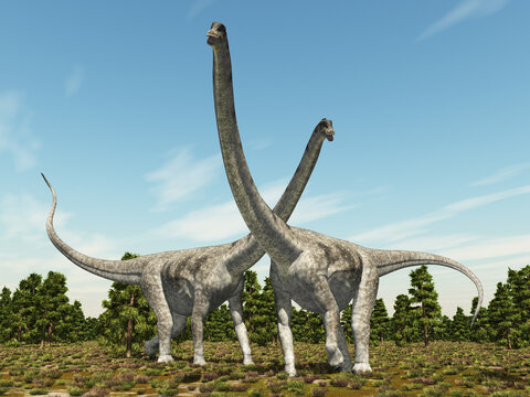 Dinosaurier Puertasaurus in einer Landschaft