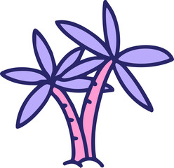 two  brazilan beach palm trees in bright neon color