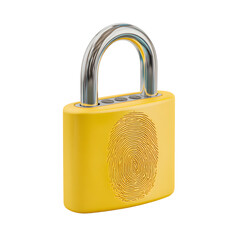 Secure Yellow Padlock with Fingerprint Scanner Isolated on White Background