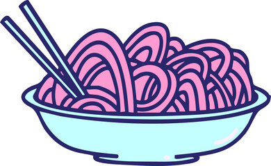 udon noodles served in bowl in bright neon color