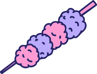 japanese teriuaki skewered fried snack in bright neon color