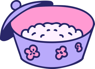 a pot of steamed rice in bright neon color