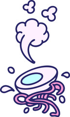 hot ramen ingredients  of noodles and egg in bright neon color