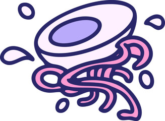 ramen ingredients of noodles and egg in bright neon color