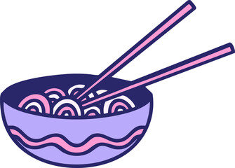 bowl of japanese noodles with chopsticks in bright neon color