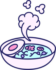 a hot bowl of  japanese ramen  in bright neon color