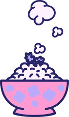 steamed rice in patterned bowl in bright neon color