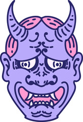 japanese theatre kabuki oni mask in bright neon color