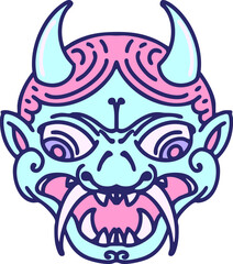 japanese kabuki theatre oni mask in bright neon color