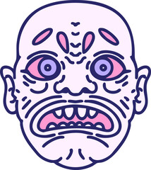 traditional folklore japanese character mask in bright neon color
