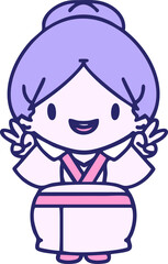 happy japanese bride celebrating marriage in bright neon color