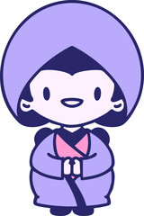 japanese woman in traditoinal wedding clothing in bright neon color