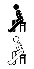 Black and white pictogram of a person sitting and performing a one-leg stretch, available in line art and solid styles. Ideal for exercise, posture training, and workplace wellness.