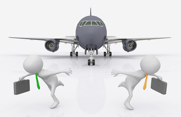 Verkehrsflugzeug mit 3D Figuren als rennende Geschäftsleute