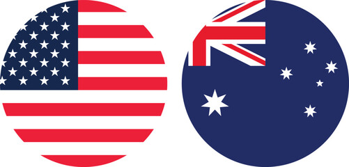 America and Australia circular flag flat round vector design isolated on transparent background 