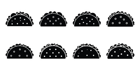 hard shell taco icon set vector icon set illustration black and white