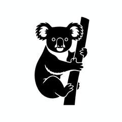 Koala on a Branch: A stylized graphic of a koala bear clings to a tree branch, its form bold and simple. A perfect illustration for logos or educational content.