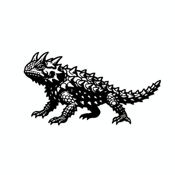 Thorny Devil Detailed Illustration: A striking illustration captures the intricate detail of a thorny devil lizard, showcasing its unique spiky appearance in a bold black and white design.