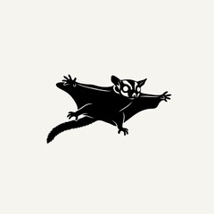 Flying Sugar Glider: A black and white illustrative representation of a sugar glider gliding with grace across the sky, showcasing its distinctive features.