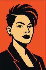 Bold vector portrait of a confident woman with modern hairstyle.