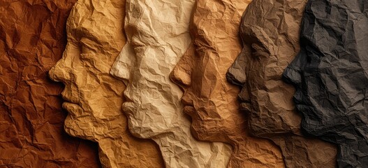 A row of paper faces of various skin tones, depicting diversity and human representation