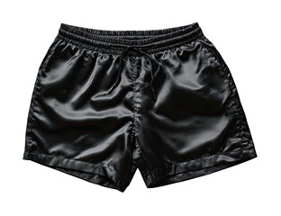 Isolated shot of silky black shorts with elastic waistband and drawstring
