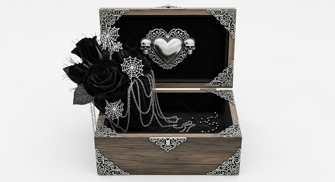 Elegant Valentine’s Day Gift Box with Black Roses and Silver Details - Powered by Adobe