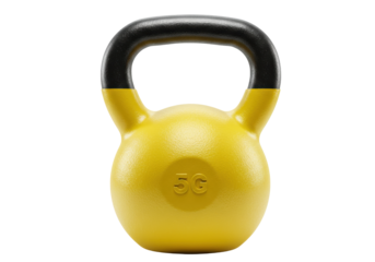 Isolated yellow kettlebell weight training equipment strength fitness exercise closeup
