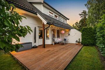 Modern villa exterior in minimal scandinavian style, 3d rendering