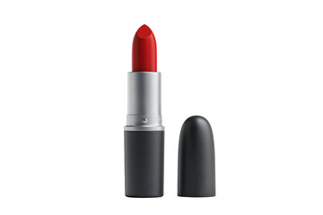 Bold red lipstick with sleek metallic tube and cap ready for glamorous makeup application