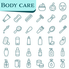 A set of icons for body care. Icons for projects related to cosmetics, health, and beauty.