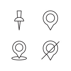 Four Location Map Pin and Pin Line Icon Set