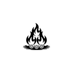 Detailed black and white illustration of a burning campfire.