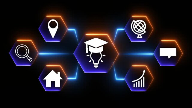 E-learning and online education concept on the transparent background. Showcasing internet technology for business improvement . Motion graphics of online education idea. 4k video animation.
