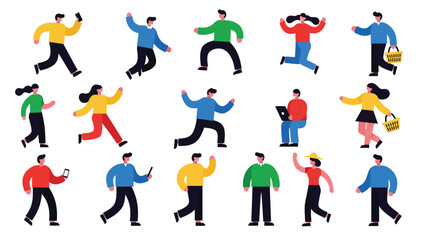 Dynamic Flat Design People Collection Engaged in Diverse Daily Activities