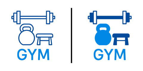 Gym Equipment Icon: This image features a minimalist icon representing gym equipment with the word GYM.