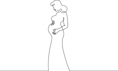 Continuous one line drawing  pregnant woman on a walk. Pregnant woman in late pregnancy,full-length. Motherhood. Line art.One continuous line isolated illustration.Not AI.