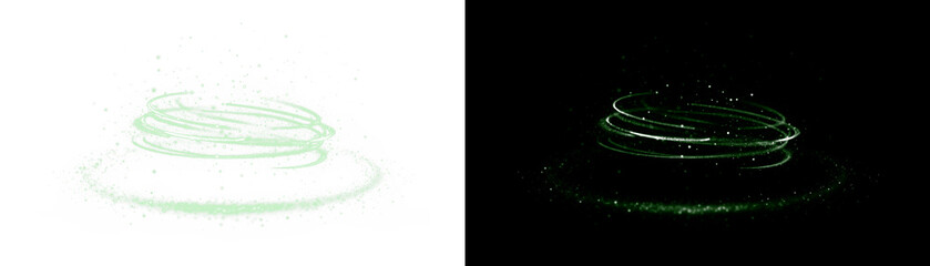 Glowing spiral light ring photo with motion sparkles. PNG overlay with transparent background for creative designs.
