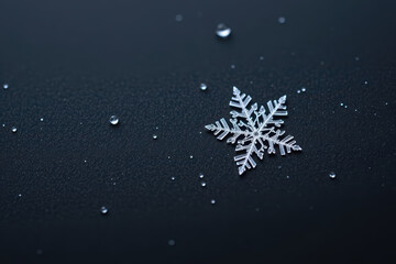 Single snowflake ice crystal winter cold macro delicate frozen water drop black background closeup peaceful