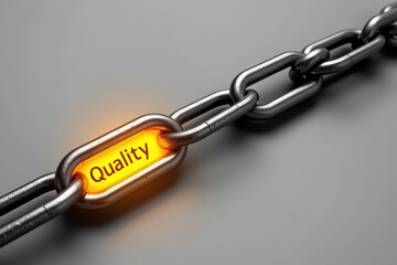 Chain link quality metal strength durability concept glow glowing chain link highlights quality, symbol of strength