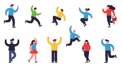 Diverse Happy People Jumping And Celebrating Success