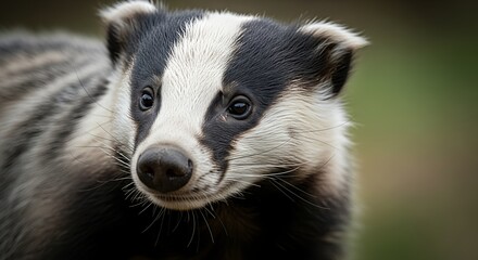Close-up Portrait of a European Badger in its Natural Habitat, Highlighting its Distinctive Markings and Features