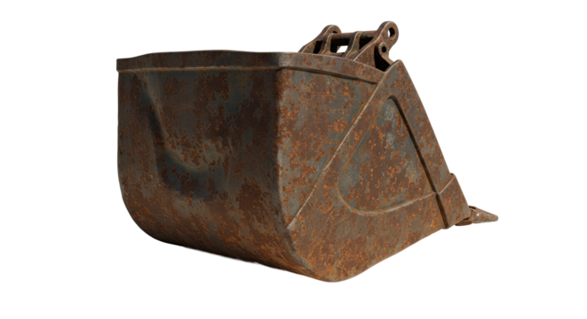 Old Rusty Excavator Bucket Isolated on White Background.