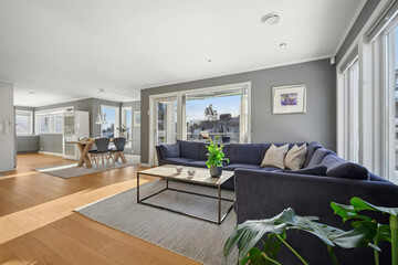 Modern luxury apartment interior in minimal scandinavian style, 3d rendering